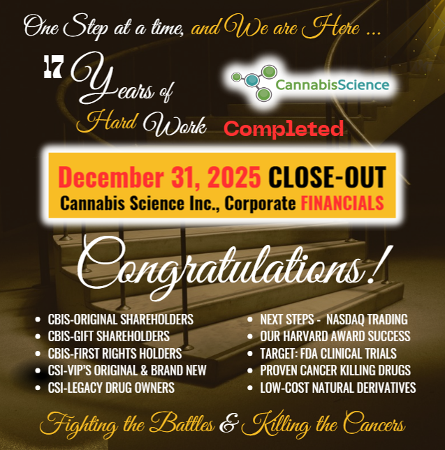 Congratulations Guys! We are here at the FINISH LINE! December 31, 2025, the END of our Shareholder Confirmations! What a task! Once again, now we can focus on completing our financials, finish the remaining CSi-VIP Legacy Shareholder Reports, the CBIS Loyalty GIFT Share Reports, so we can begin our next Phase, the actual Audit.Again, Thanks for your Support and your Patience as we go through these tedious levels of Reporting to bring our Shares back trading. May God Bless us ALL.Talk soon.Raymond - IGWT