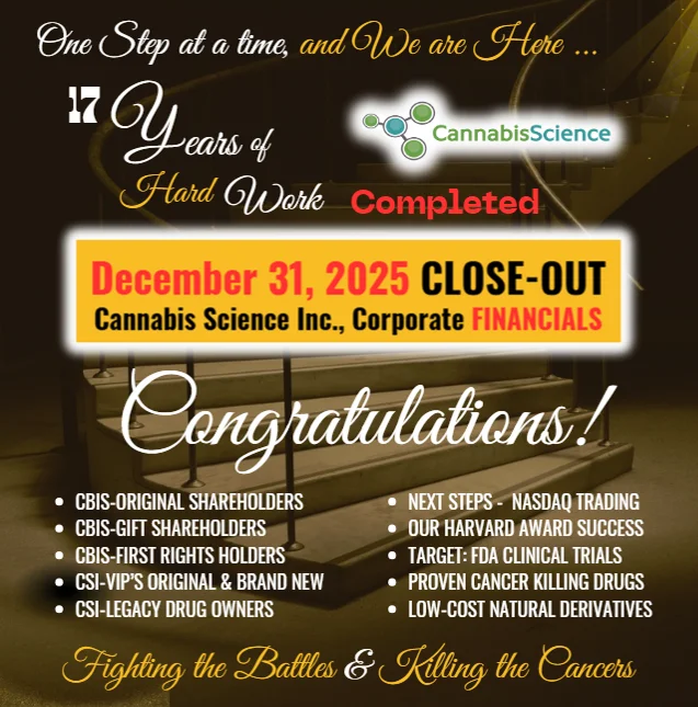 Congratulations Guys! We are here at the FINISH LINE! December 31, 2025, the END of our Shareholder Confirmations! What a task! Once again, now we can focus on completing our financials, finish the remaining CSi-VIP Legacy Shareholder Reports, the CBIS Loyalty GIFT Share Reports, so we can begin our next Phase, the actual Audit.Again, Thanks for your Support and your Patience as we go through these tedious levels of Reporting to bring our Shares back trading. May God Bless us ALL.Talk soon.Raymond - IGWT